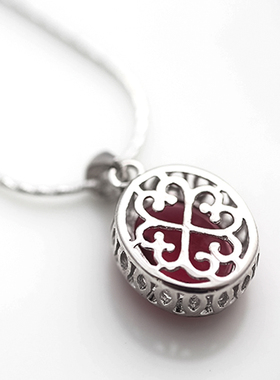 红色吊坠925纯银女水晶椭圆