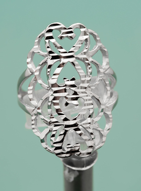 韩版纯银镂空食指戒指活口可调女