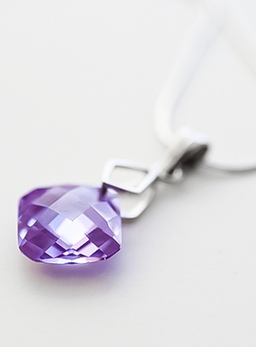 方块吊坠紫水晶女银饰品切面百搭