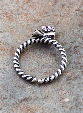 麻花复古休闲风纯银开口蝴蝶戒指