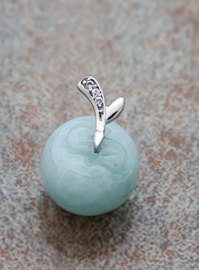 果实吊坠玉石苹果女纯银