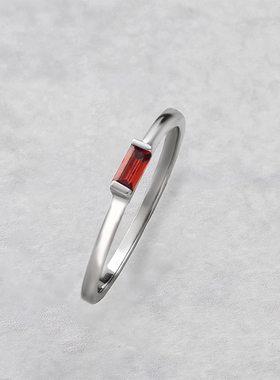 红色水晶宝石纯银韩版细戒指简约