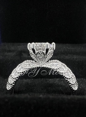 莫桑纯银1克拉莫桑石蕾丝公主裙戒指女款开口戒时尚气质首饰