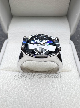 莫桑戒指镀灰色椭圆定制戒指