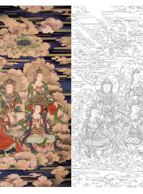 敦煌壁画工笔画八大菩萨坐像