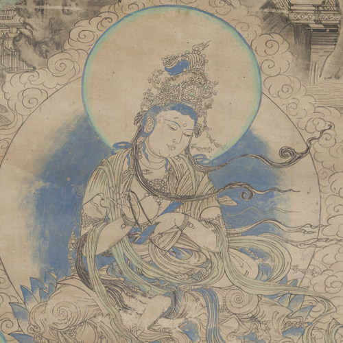 工笔画敦煌壁画文殊普贤佛像人物打印白描底稿高清大图勾线打印稿 - 图2