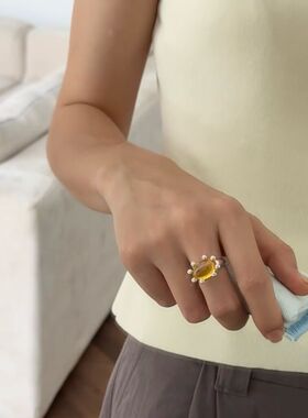 欧美小众原单ins螃蟹戒指女彩色琉璃简约开口可调节个性食指指环