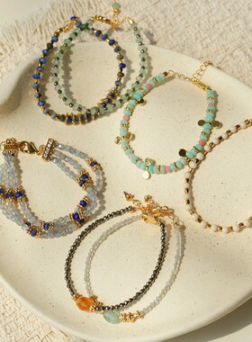 原创波西米亚风天然石多层叠戴手链女夏日简约手作串珠腕饰批发