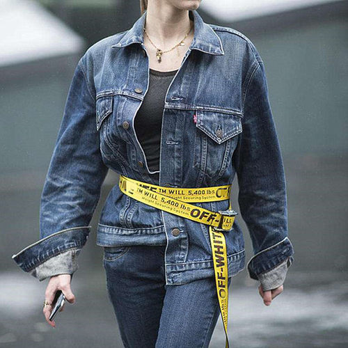 正确版本 OFF OW黄色腰带 Belt羽绒服WHITE工业风格帆布刺绣皮带 - 图2