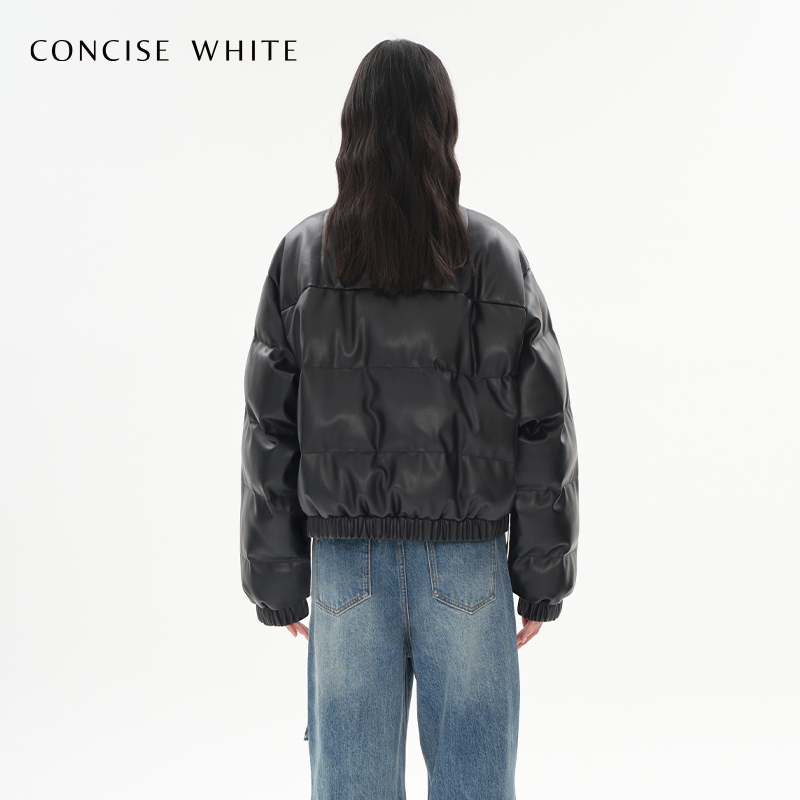 CONCISE-WHITE简白拼色金扣立领夹克棉服女23冬季新品设计师品牌