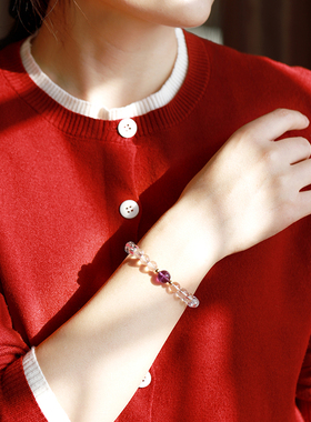 天然巴西白水晶手串紫水晶手链