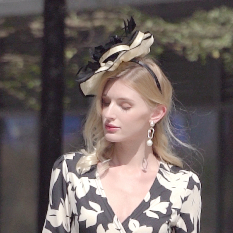 EE 四季适用新款帽子女宴会气质优雅木耳边花朵亚麻小礼帽夏 - 图0