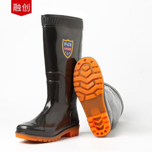 雨鞋男款pvc防滑防水鞋男耐磨黑色加厚耐磨劳保工地胶鞋雨靴圆头 - 图1