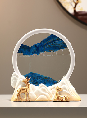 创意招财鹿流沙画沙漏摆件高档家居客厅电视柜酒柜乔迁新居装饰品