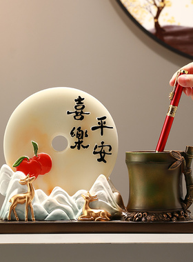 流沙画沙漏笔筒学生办公室书房文具收纳现代时尚摆件送礼装饰品