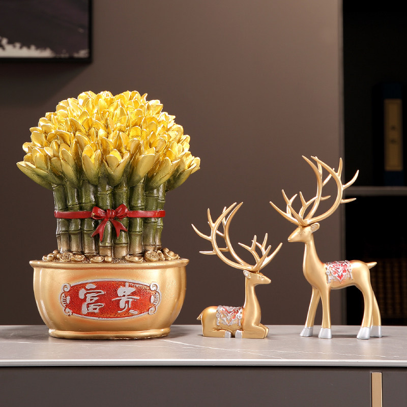 节节高升富贵竹子鹿摆件招财新中式客厅电视柜玄关装饰品乔迁礼品,淘宝优惠券,粉丝福利购,淘宝优惠卷