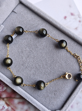 小香风黑曜石手链可水洗防过敏