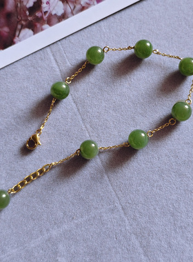 8mm天然A货和田玉碧玉满天星手链手串 湖水绿果绿菠菜绿俄料女