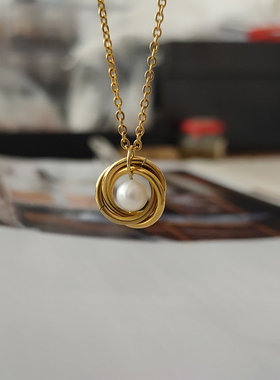 美国包金注金正圆强光珍珠项链