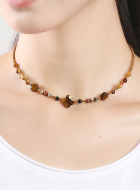 逸水红颜虎眼石女百搭项链颈链