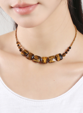 逸水红颜虎眼石男女项链锁骨链