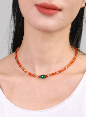 逸水红颜玛瑙女性项链锁骨链