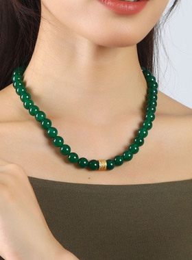 天然绿玛瑙串珠项链女款百搭锁骨链高级感饰品秋冬季毛衣链妈妈链