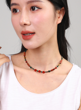 逸水戏颜玛瑙天然石女项链锁骨链