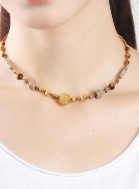 逸水红颜黄玉女百搭项链锁骨链