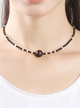 逸水红颜玛瑙檀木男女项链锁骨链