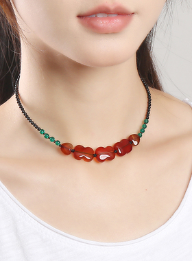 逸水红颜玛瑙女百搭项链锁骨链