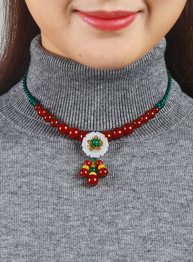 民族风红玛瑙锁骨链甲状腺术后遮挡脖子疤痕项链挡颈部疤痕饰品女