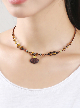 逸水红颜虎眼石女项链锁骨链