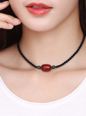 玛瑙女项带编织简单大方脖子颈链