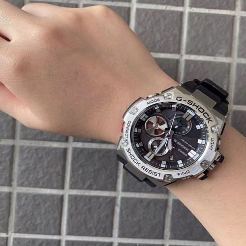 卡西欧钢铁之心G-SHOCK经典指针防水运动太阳能蓝牙GST-B100-1A/D - 图1