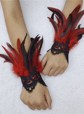 万圣节蕾丝羽毛袖口化妆舞会服