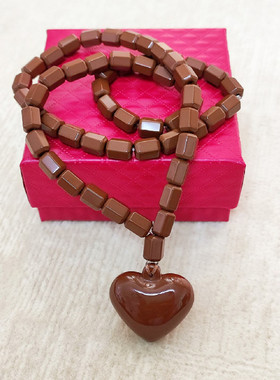 托尔玛琳石心挂件麦饭石颈椎带坠项链多款式珠子负离子链锗石链子