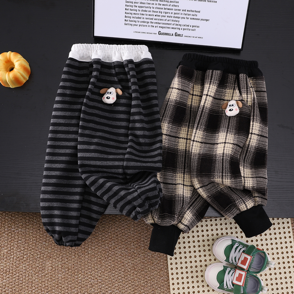 男童加绒裤子秋冬款外穿儿童运动休闲裤一体绒卫裤宝宝加厚格子裤 - 图2