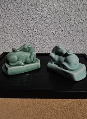 龙泉青瓷马上有钱茶宠 马年招财摆件 陶瓷 盖置茶桌装饰手把件