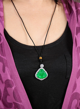 胡二翡翠笑佛玉石冰种佛公吊坠