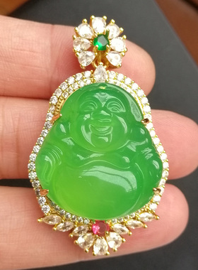 胡二翡翠笑佛玉石冰种佛公吊坠