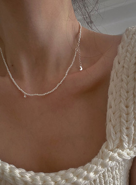 极细高亮贝珠纯银小钻吊坠项链