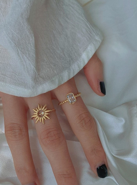 金色水钻太阳神戒指洗手可带