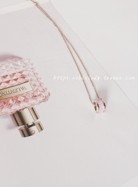 粉色冰晶石罗马数字锁骨链