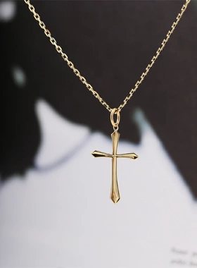日本代购定制18K十字架V形切割复古男女士高级锁骨项链饰品