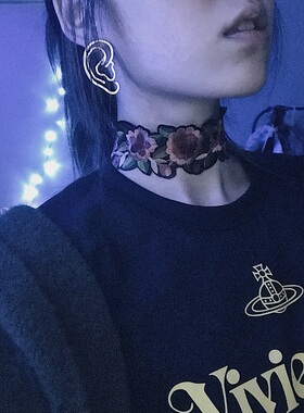 【孤品】精致绝美复古虞美人花黑丝绒宽颈链女遮颈纹锁骨项链彩色