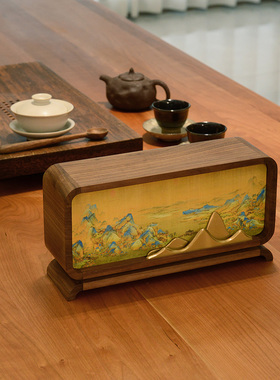 新中式黑胡桃木灯光画小夜灯摆件