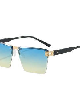 跨境欧美货源新款无框切边墨镜高级感防紫外线太阳镜男女多边形