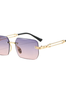 跨境欧美货源新款无框切边墨镜高级感防紫外线太阳镜男女多边形