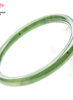 豪8印象·手镯之家T1-199和田碧玉手镯圈口60.6mm菠菜绿圆条玉镯